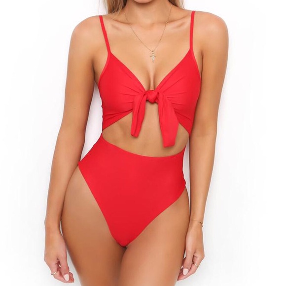 Other - Red Tie front high waisted monokini.